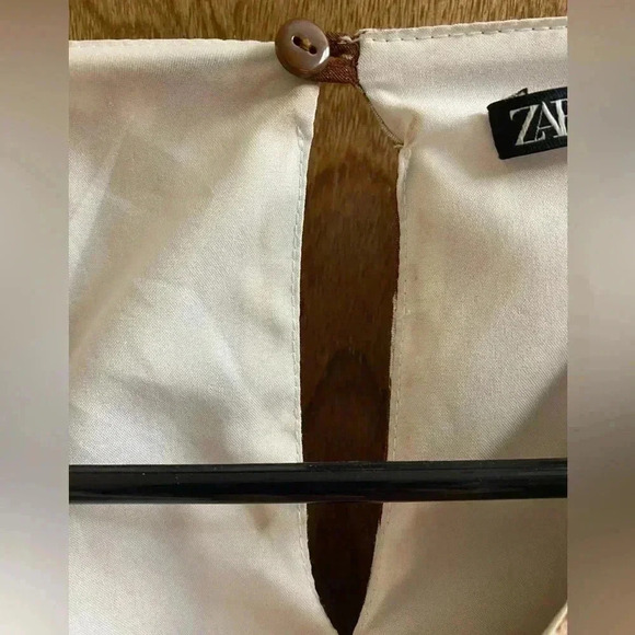 Zara Woman Ruffled Long Sleeve Brown White Polka Dot Animal Print Dress Size XS - Picture 4 of 13